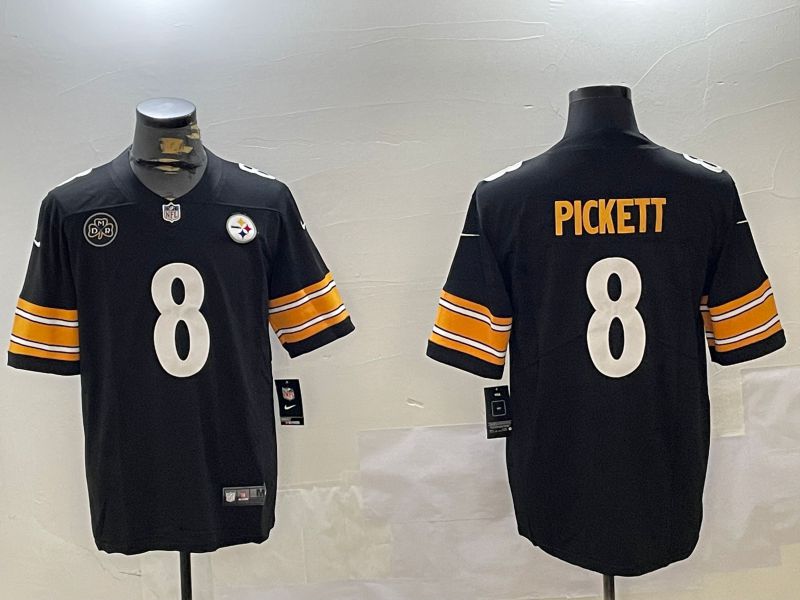 Men Pittsburgh Steelers #8 Pickett Black Second generation 2024 Nike Limited NFL Jersey style 9